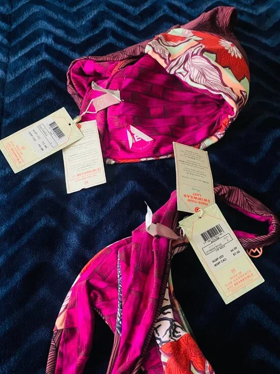 Maaji Brown Pink Orange Floral Reversible Bikini Set size L - Picture 3 of 3